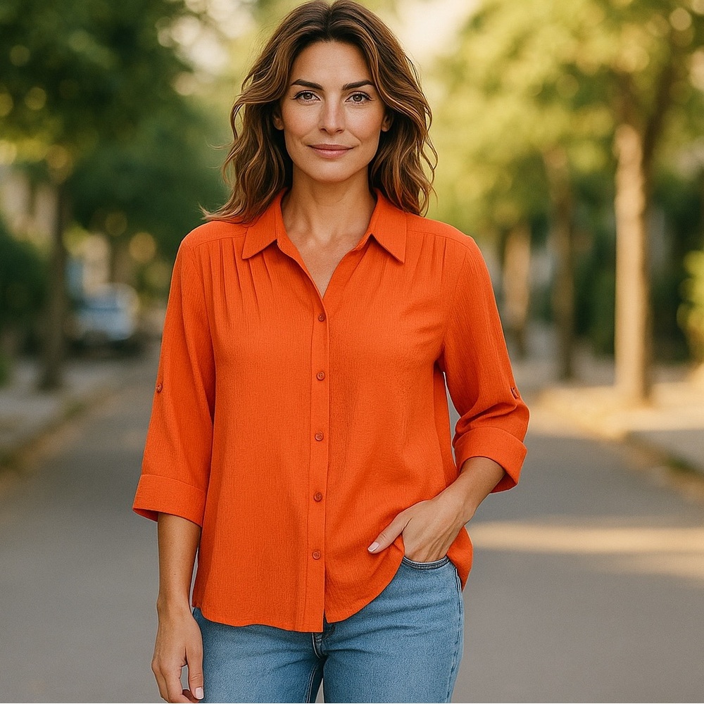 Koret Women's Orange Button-Down Shirt